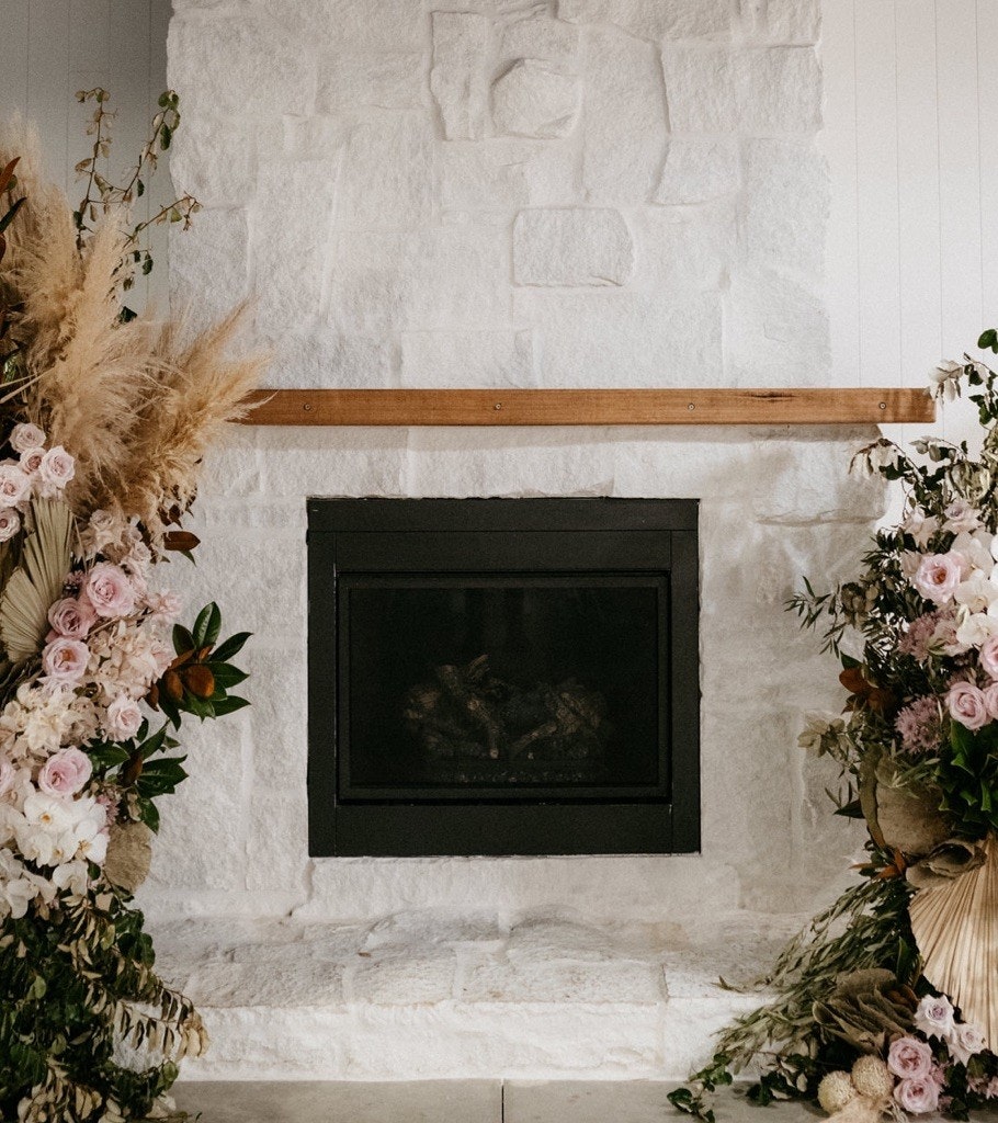 Fireplace with floral installations.